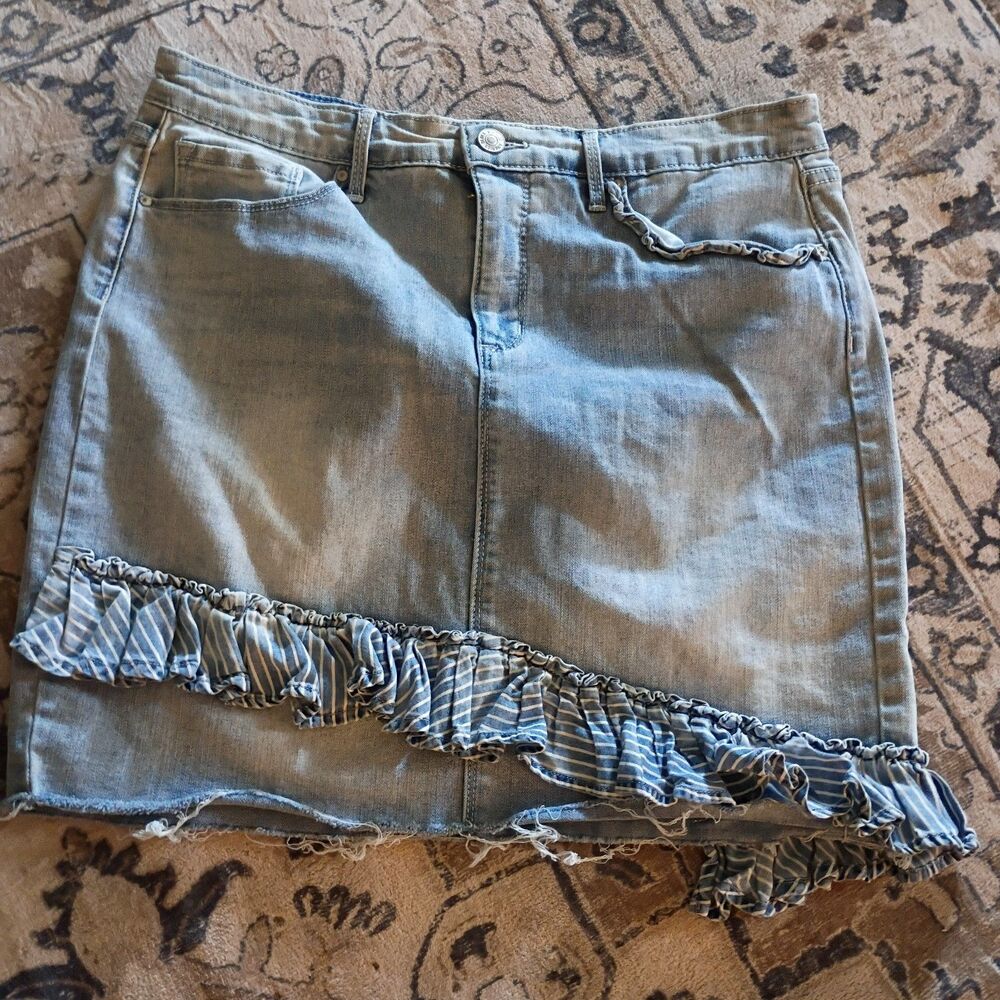 Vintage America raw hem mini skirt denim ruffle size 12